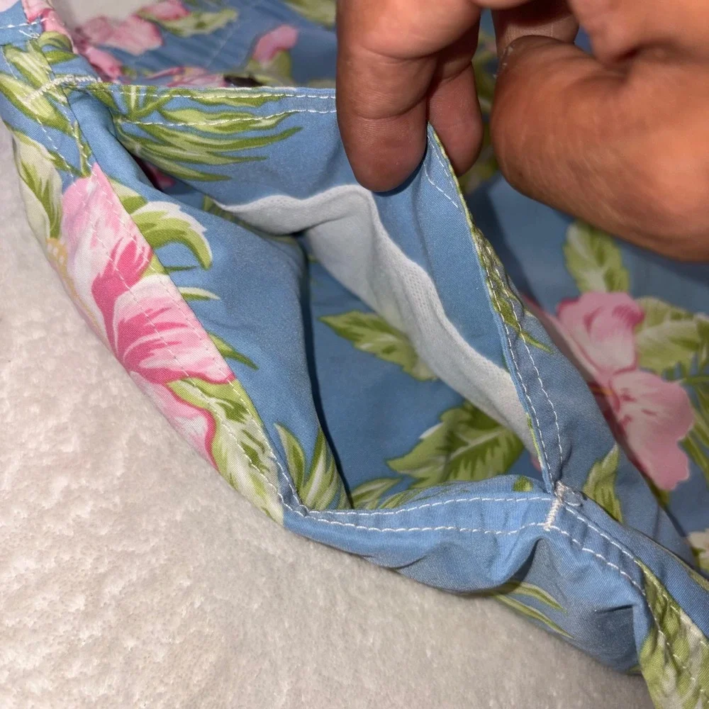 POLO RALPH LAUREN Swim Trunks Mens Large Blue Floral Hibiscus Board Shorts 8in